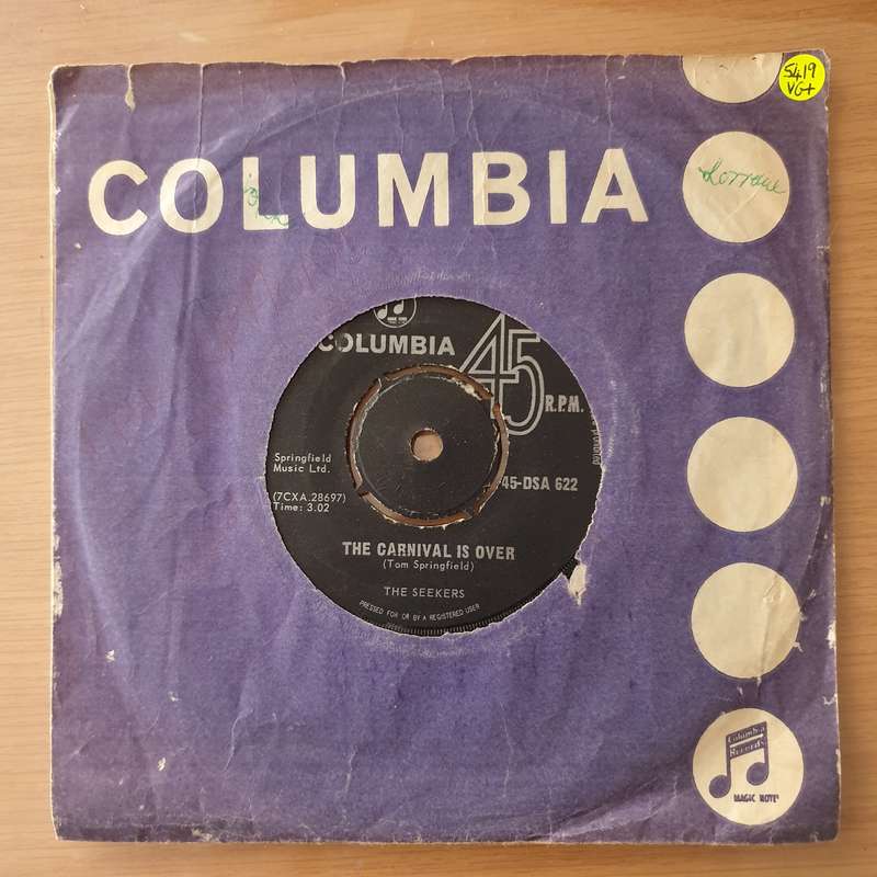 The Seekers  The Carnival Is Over - Vinyl 7" Record - Very-Good+ Quality (VG+) (verygoodplus)