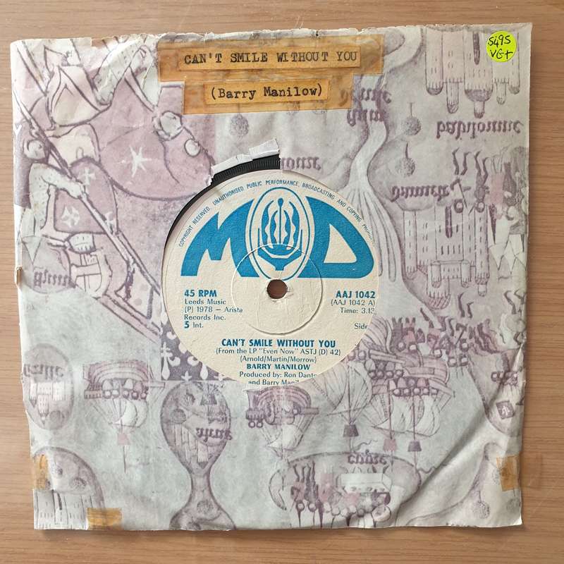 Barry Manilow  Can't Smile Without You - Vinyl 7" Record - Very-Good+ Quality (VG+) (verygo...