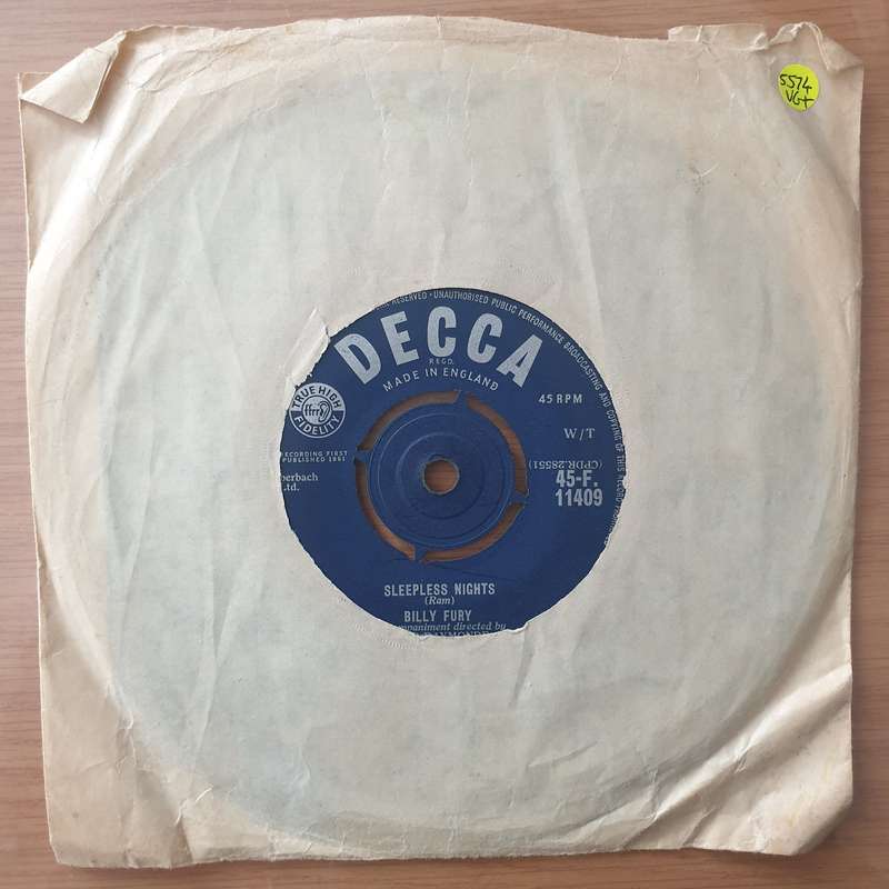 Billy Fury  I'd Never Find Another You / Sleepless Nights - Vinyl 7" Record - Very-Good+ Quali...