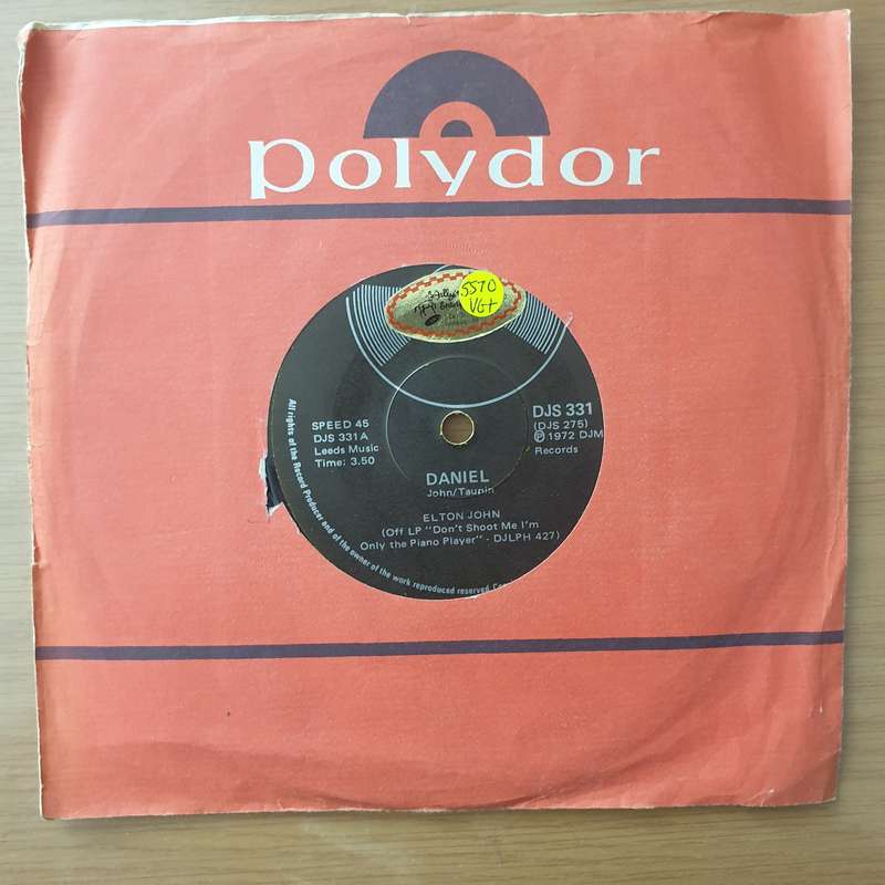 Elton John  Daniel - Vinyl 7" Record - Very-Good+ Quality (VG+) (verygoodplus)