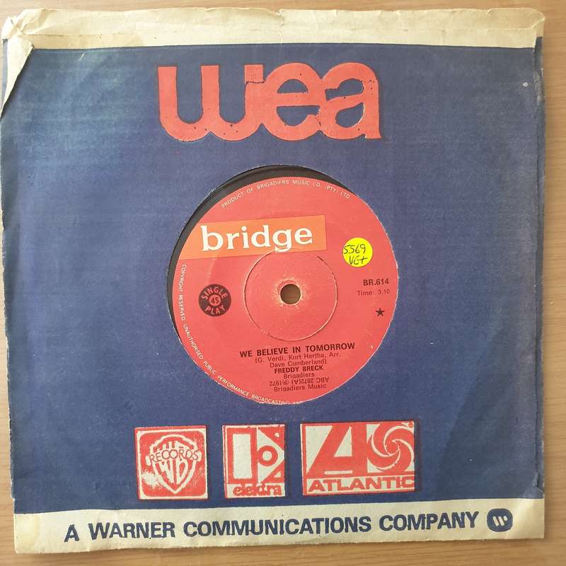 Freddy Breck  We Believe In Tomorrow - Vinyl 7" Record - Very-Good+ Quality (VG+) (verygoodplus)