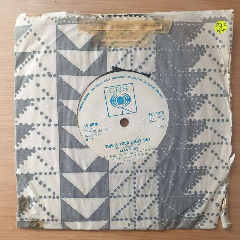 Alan Price  This Is Your Lucky Day (The Girl Won't Get Under) (Rhodesia) - Vinyl 7" Record - V...