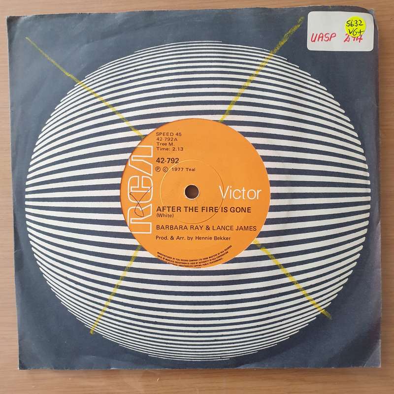 Barbara Ray & Lance James  After The Fire Is Gone - Vinyl 7" Record - Very-Good+ Quality (VG+)...
