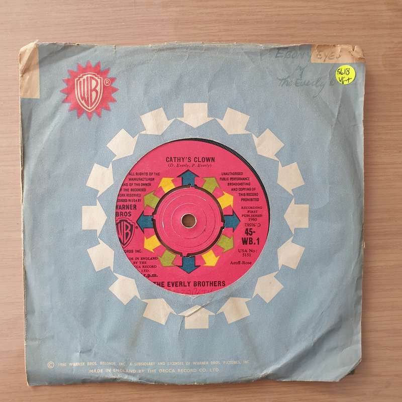 The Everly Brothers  Cathy's Clown - Vinyl 7" Record - Very-Good+ Quality (VG+) (verygoodplus)