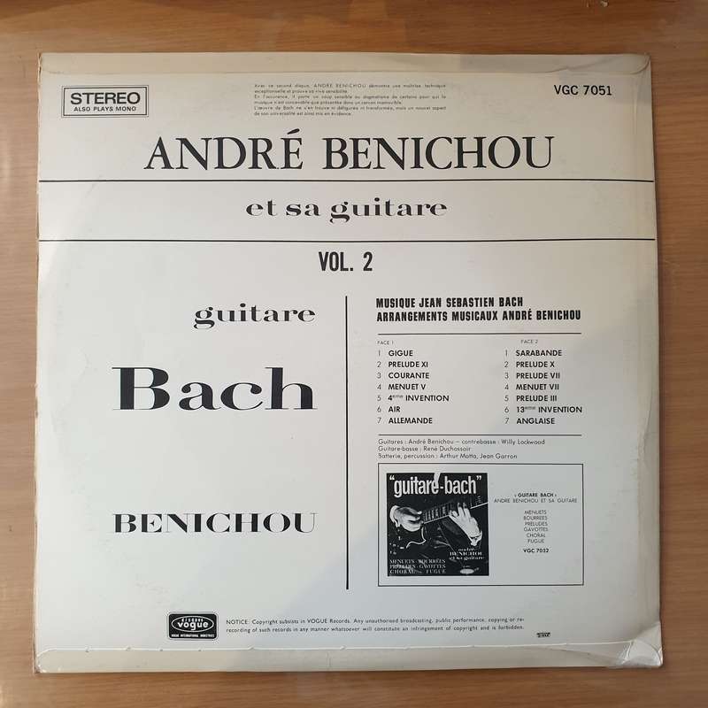 Andre Benichou  Guitare-Bach - Vinyl LP Record - Very-Good+ Quality (VG+) (verygoodplus)