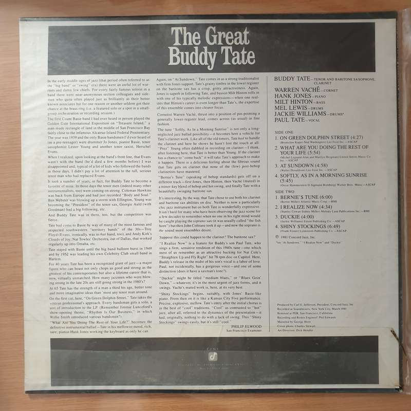 Buddy Tate  The Great Buddy Tate - Vinyl LP Record - Very-Good+ Quality (VG+) (verygoodplus)