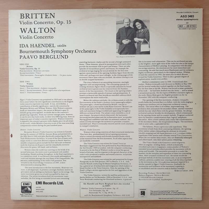 Ida Haendel Plays Britten / Walton, Bournemouth Symphony Orchestra, Paavo Berglund  Violin Con...