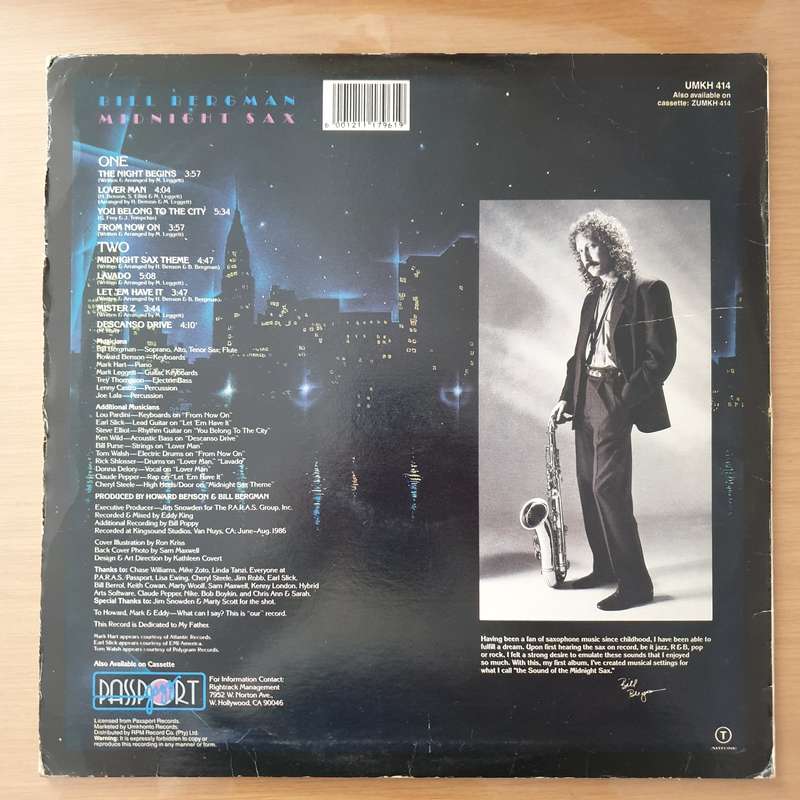 Bill Bergman  Midnight Sax - Vinyl LP Record - Very-Good+ Quality (VG+) (verygoodplus)