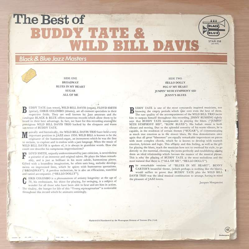 The Best of Buddy Tate & Wild Bill Davis - Vinyl LP Record - Very-Good Quality (VG) (vgood)
