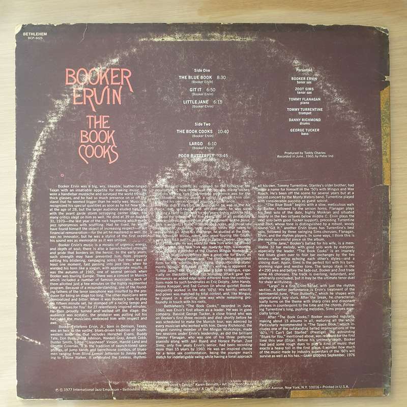 Booker Ervin  The Book Cooks - Vinyl LP Record - Very-Good- Quality (VG-) (verygoodminus)