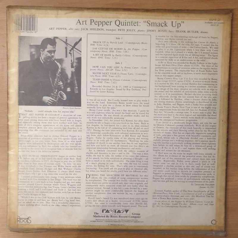 Art Pepper Quintet  Smack Up (FANT) - Vinyl LP Record  (VG-)