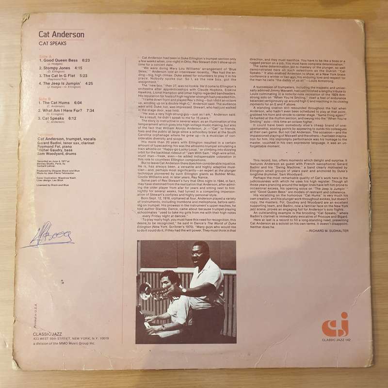 Cat Anderson  Cat Speaks - Vinyl LP Record - Good+ Quality (G+) (gplus)