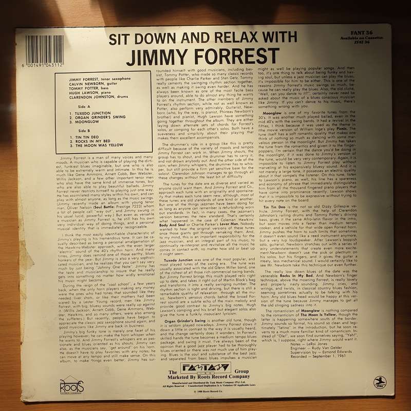 Jimmy Forrest  Sit Down And Relax - Vinyl LP Record - Very-Good+ Quality (VG+) (verygoodplus)