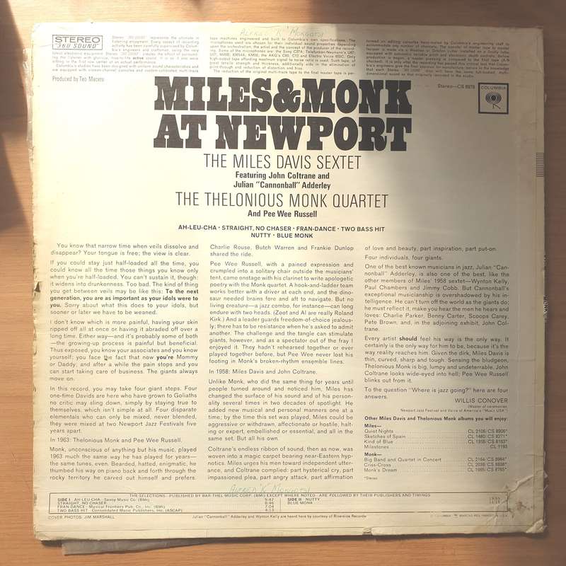 The Miles Davis Sextet & The Thelonious Monk Quartet  Miles & Monk At Newport  Vinyl LP Rec...