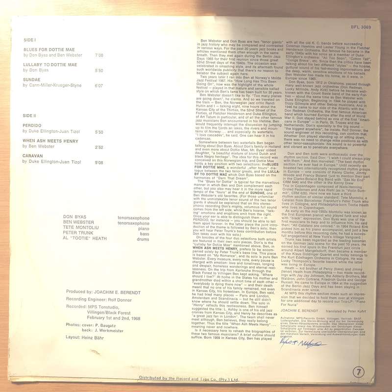 Ben Webster Meets Don Byas  Ben Webster Meets Don Byas  Vinyl LP Record - Very-Good+ Qualit...