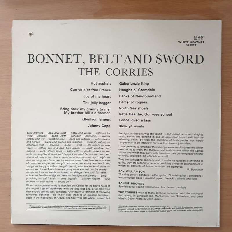 The Corries  Bonnet, Belt And Sword - Vinyl LP Record - Very-Good+ Quality (VG+) (verygoodplus)