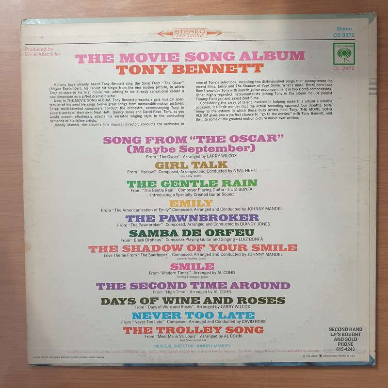 Tony Bennett  The Movie Song Album - Vinyl LP Record - Very-Good+ Quality (VG+) (verygoodplus)