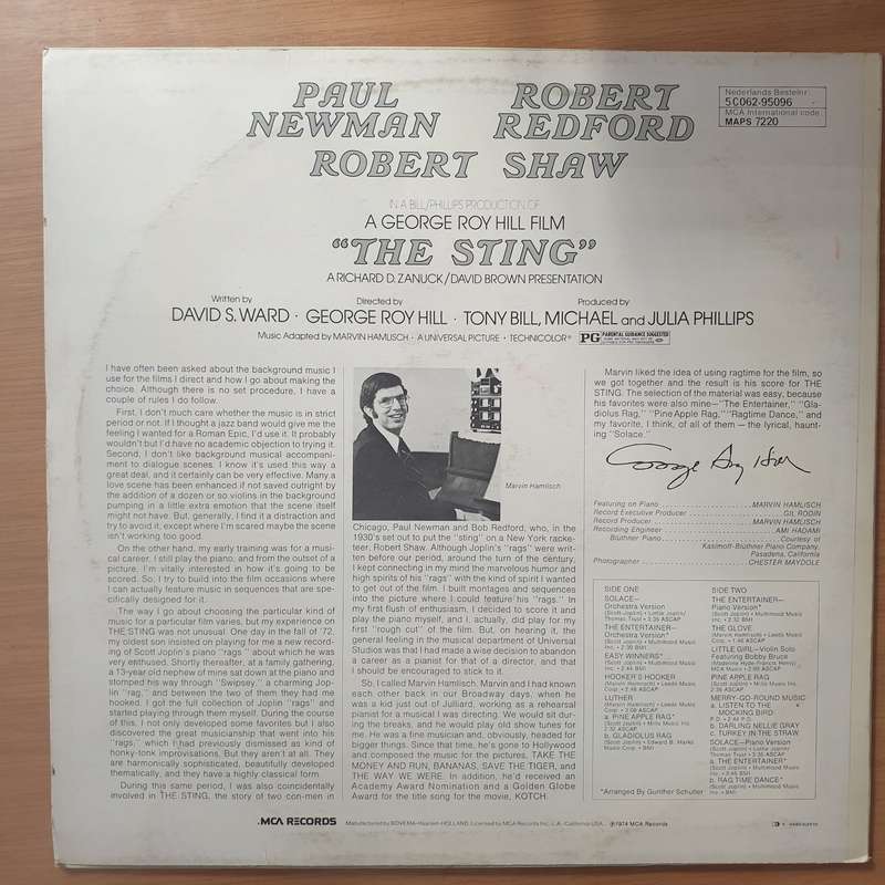 The Sting (Original Motion Picture Soundtrack) - Marvin Hamlisch Vinyl LP Record - Very-Good+ ...