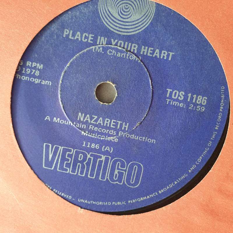 Nazareth  Place In Your Heart - Vinyl 7" Record - Very-Good+ Quality (VG+) (verygoodplus)