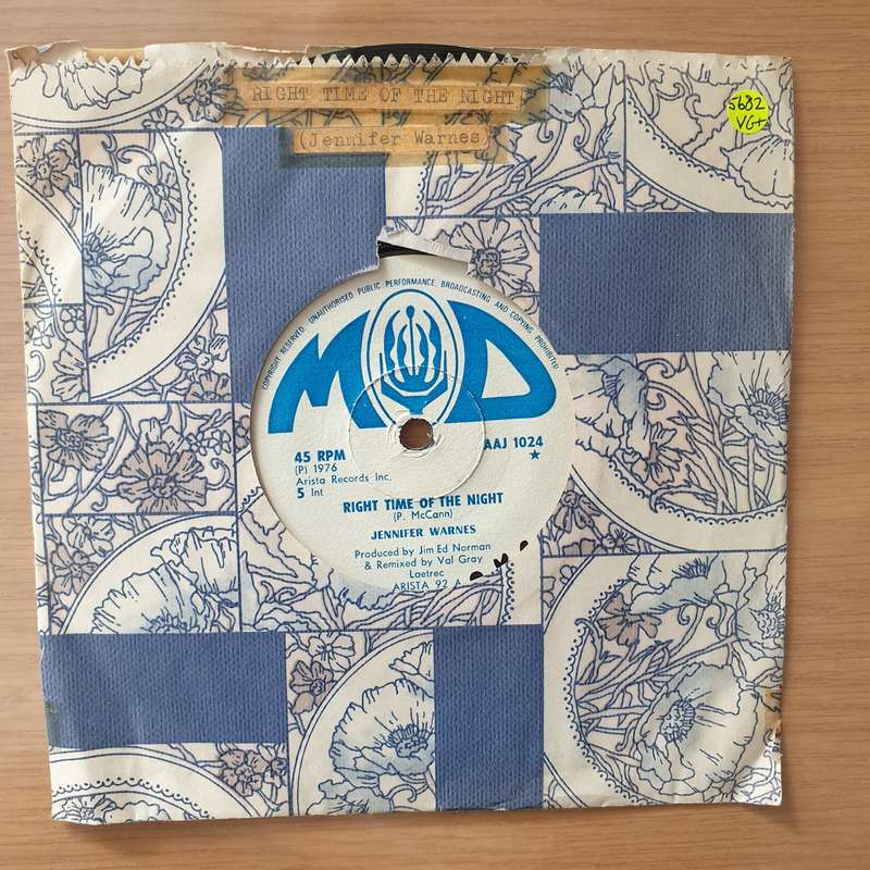Jennifer Warnes  Right Time Of The Night (Rhodesia) - Vinyl 7" Record - Very-Good+ Quality (VG...