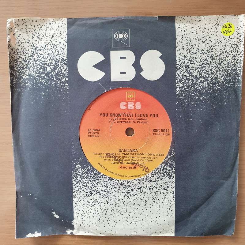 Santana  You Know That I Love You / Aqua Marine - Vinyl 7" Record - Very-Good+ Quality (VG+) (...