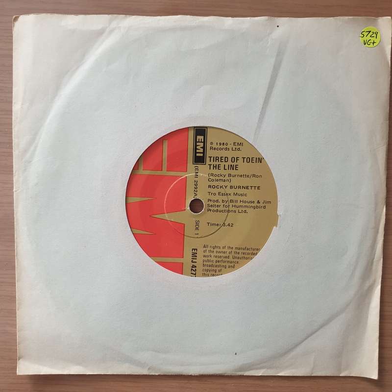 Rocky Burnette  Tired Of Toein' The Line - Vinyl 7" Record - Very-Good+ Quality (VG+) (verygoo...