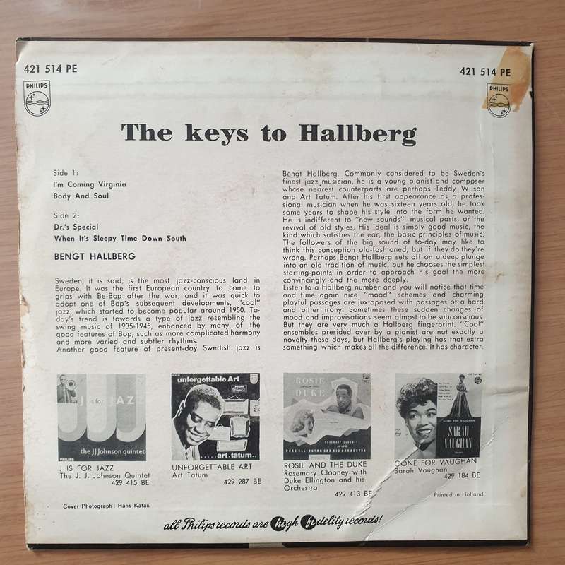 Bengt Hallberg  The Keys To Hallberg - Vinyl 7" Record - Very-Good+ Quality (VG+) (verygoodplus)