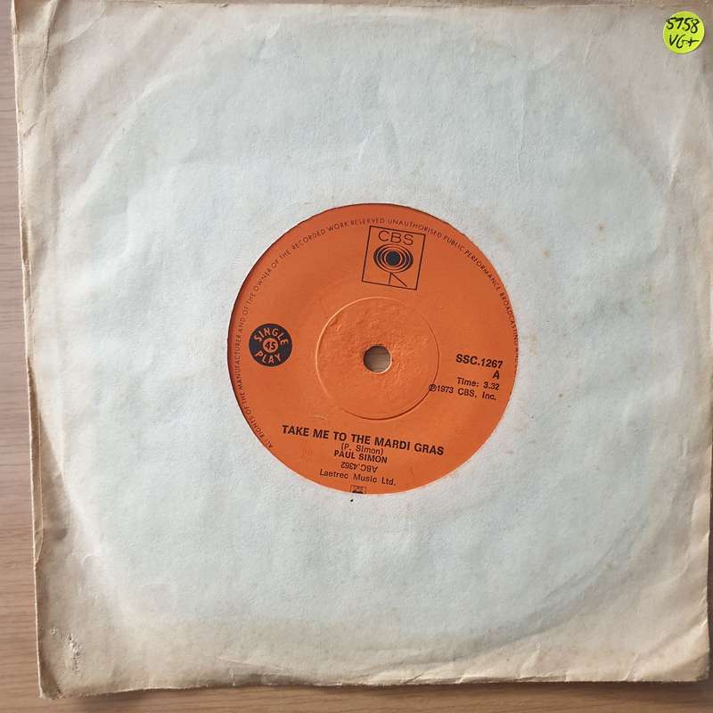 Paul Simon  Take Me To The Mardi Gras - Vinyl 7" Record - Very-Good+ Quality (VG+) (verygoodplus)