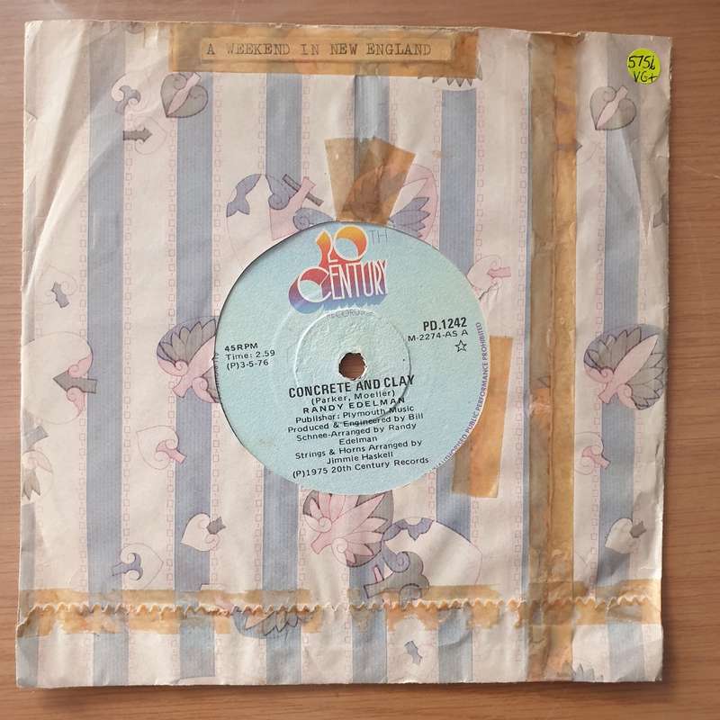 Randy Edelman  Concrete And Clay - Vinyl 7" Record - Very-Good+ Quality (VG+) (verygoodplus)