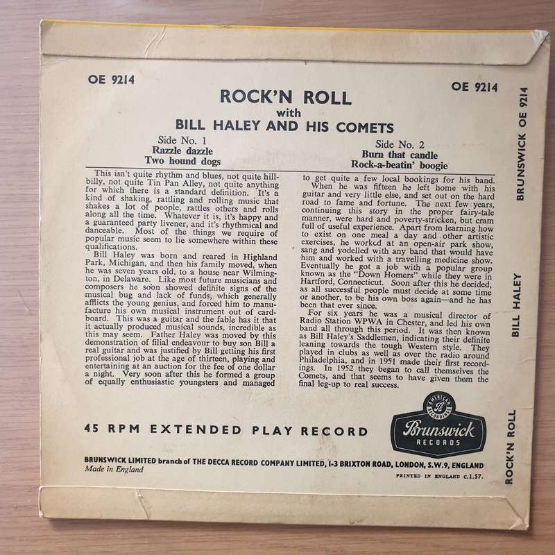 Bill Haley And His Comets  Rock 'N Roll - Vinyl 7" Extended Play P Record - Very-Good+ Quality...