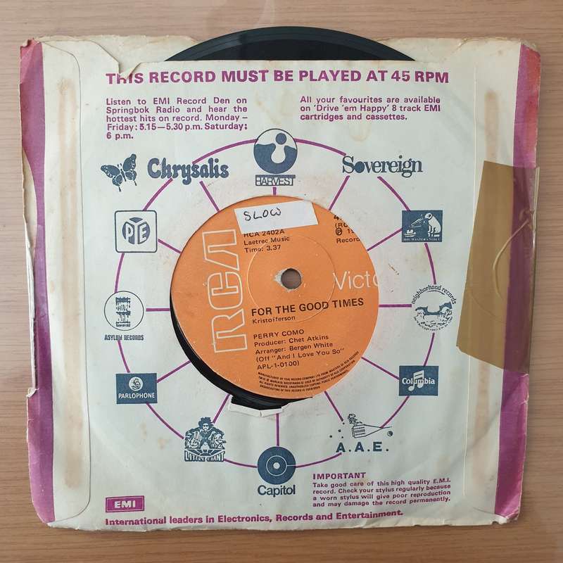 Perry Como - Sing/For The Good Times - Vinyl 7" Record - Very-Good+ Quality (VG+) (verygoodplus)