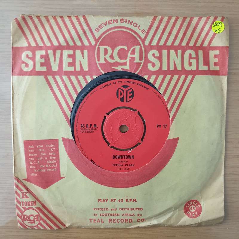 Petula Clark  Downtown - Vinyl 7" Record - Very-Good Quality (VG) (vgood)