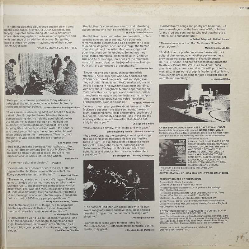 Rod McKuen  Grand Tour (Recorded Live) - Vinyl LP Record - Very-Good+ Quality (VG+)