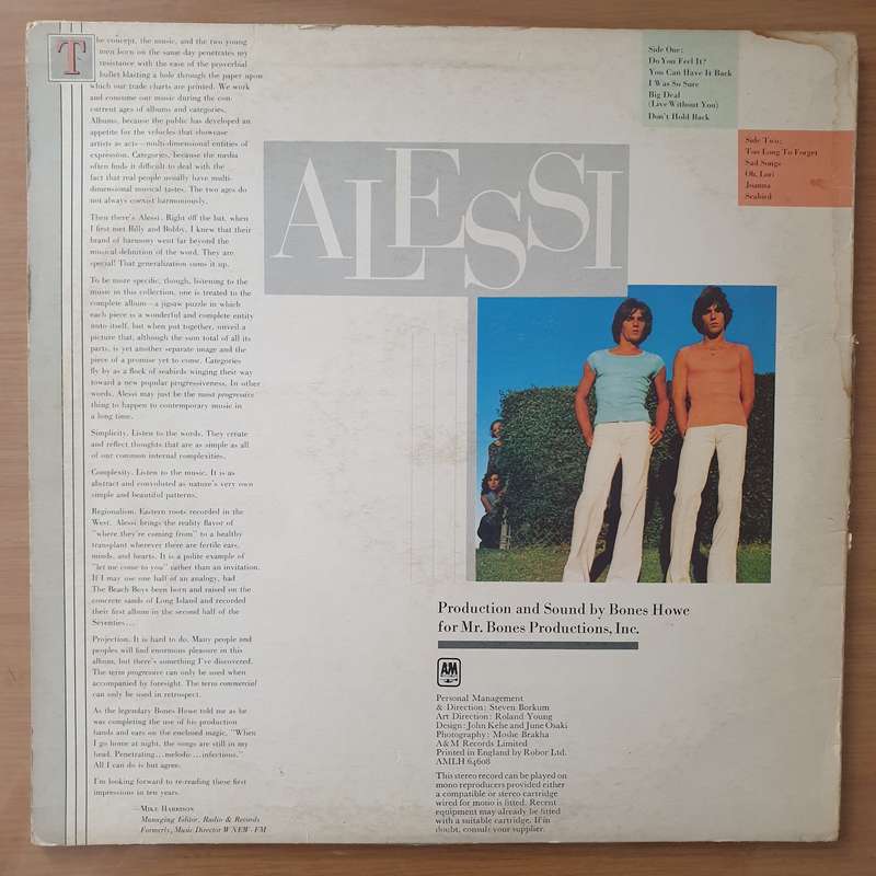 Alessi  Alessi  Vinyl LP Record - Very-Good+ Quality (VG+)