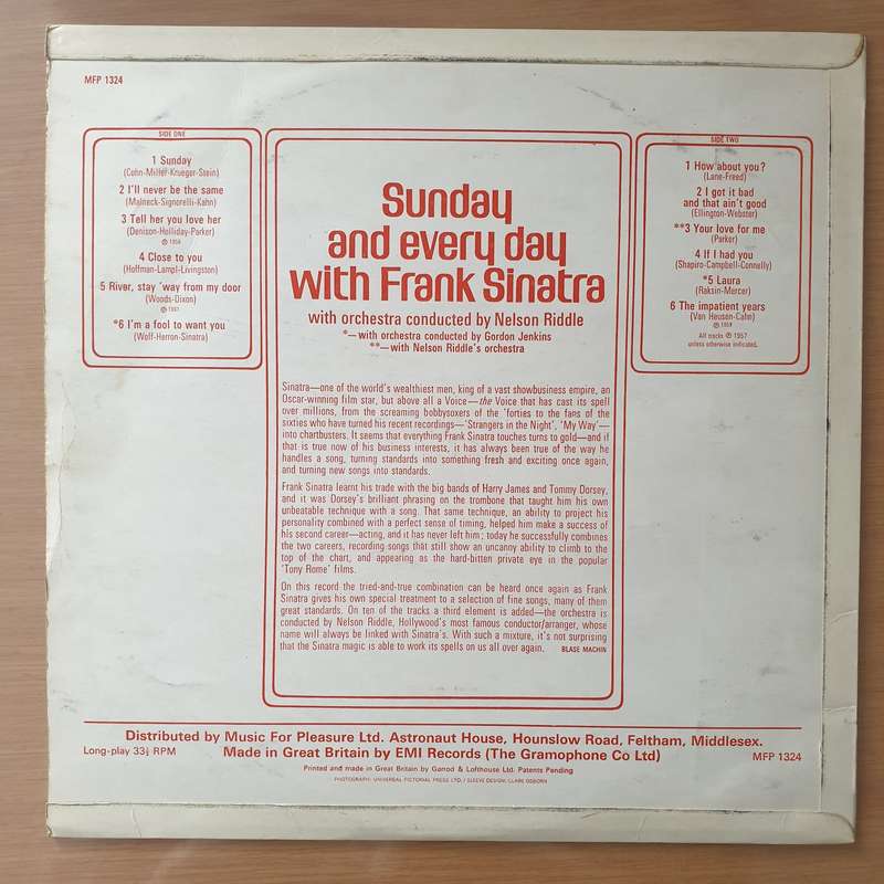 Frank Sinatra  Sunday And Every Day With Frank Sinatra  Vinyl LP Record - Very-Good+ Qua...