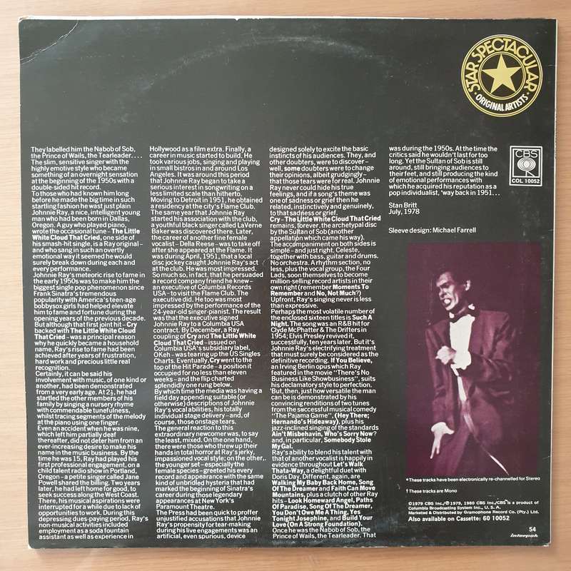 Johnnie Ray - 16 Greatest Hits  Vinyl LP Record - Very-Good+ Quality (VG+)