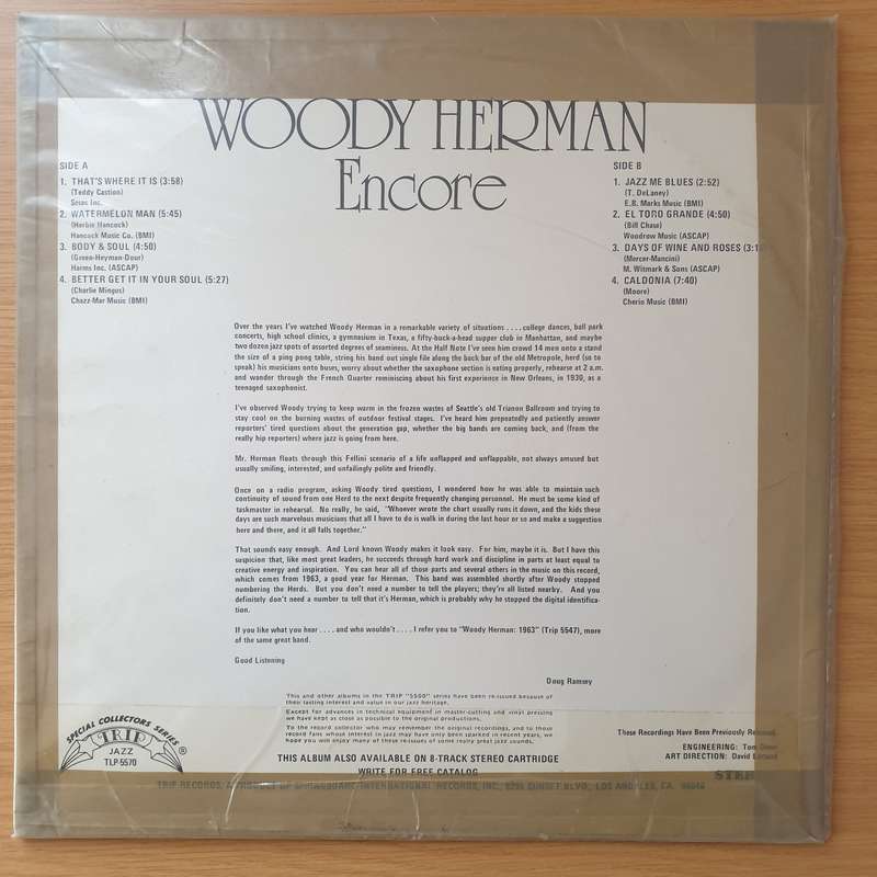 Woody Herman  Encore: Woody Herman - 1963 - Vinyl LP Record - Very-Good Quality (VG)