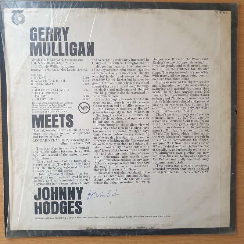 Gerry Mulligan & Johnny Hodges  Gerry Mulligan Meets Johnny Hodges - Vinyl LP Record  (VG)