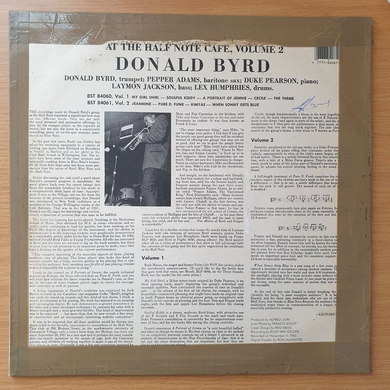 Donald Byrd  At The Half Note Cafe, Vol. 2  Vinyl LP Record - Very-Good- Quality (VG-) (ver...