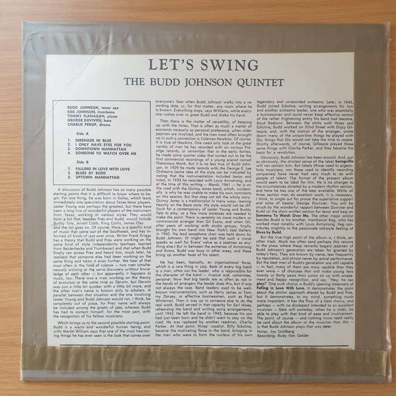 The Budd Johnson Quintet  Let's Swing - Vinyl LP Record - Very-Good Quality (VG)