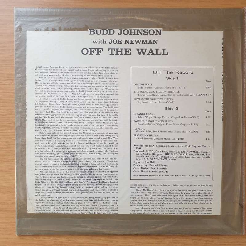 Budd Johnson With Joe Newman  Off The Wall - Vinyl LP Record - Very-Good Quality (VG)