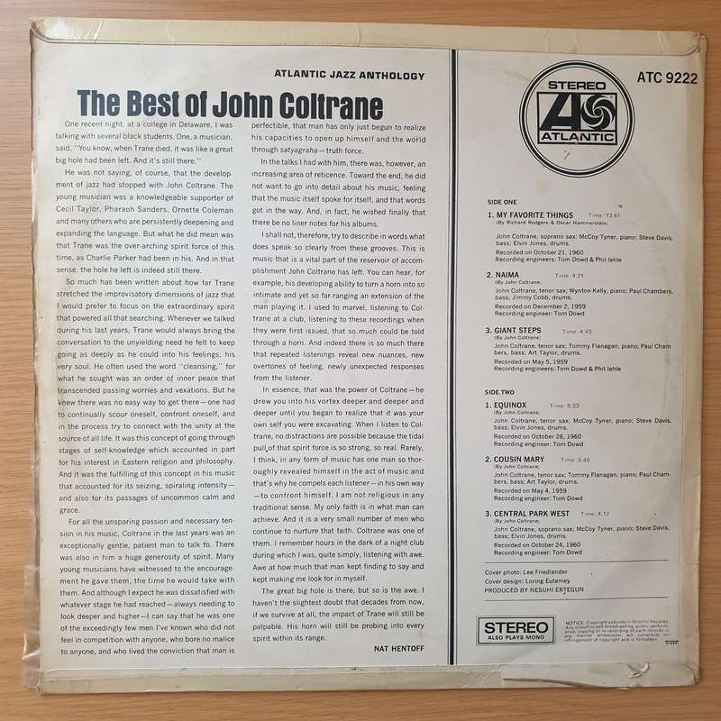 John Coltrane  The Best Of John Coltrane  Vinyl LP Record - Very-Good- Quality (VG-) (veryg...
