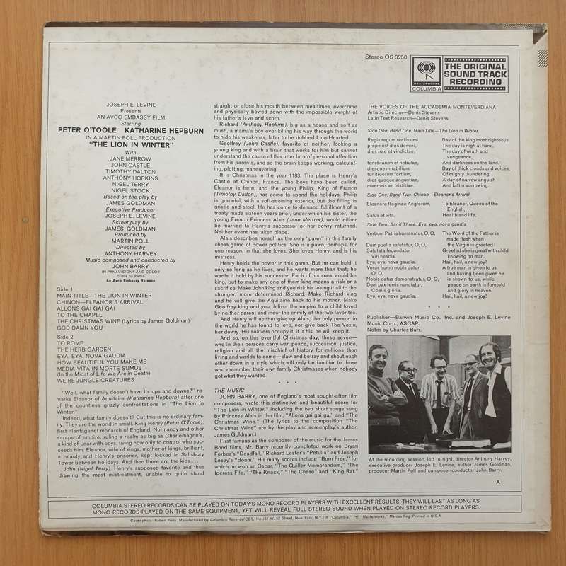The Lion In Winter (Original Motion Picture Soundtrack) - John Barry  Vinyl LP Record - Very-G...