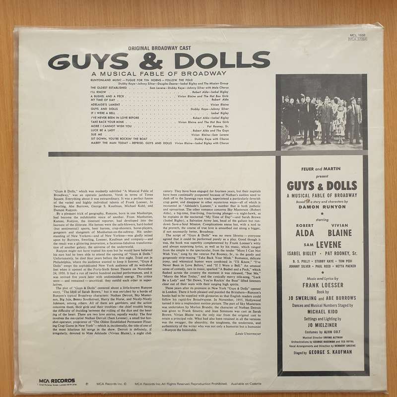 Guys & Dolls - Original Broadway Cast, Feuer And Martin Present Frank Loesser's  Vinyl LP Reco...