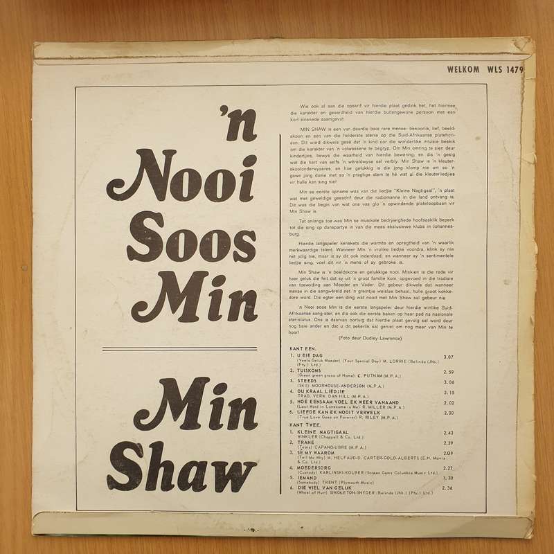 Min Shaw  'n Nooi Soos Min  Vinyl LP Record - Very-Good+ Quality (VG+)