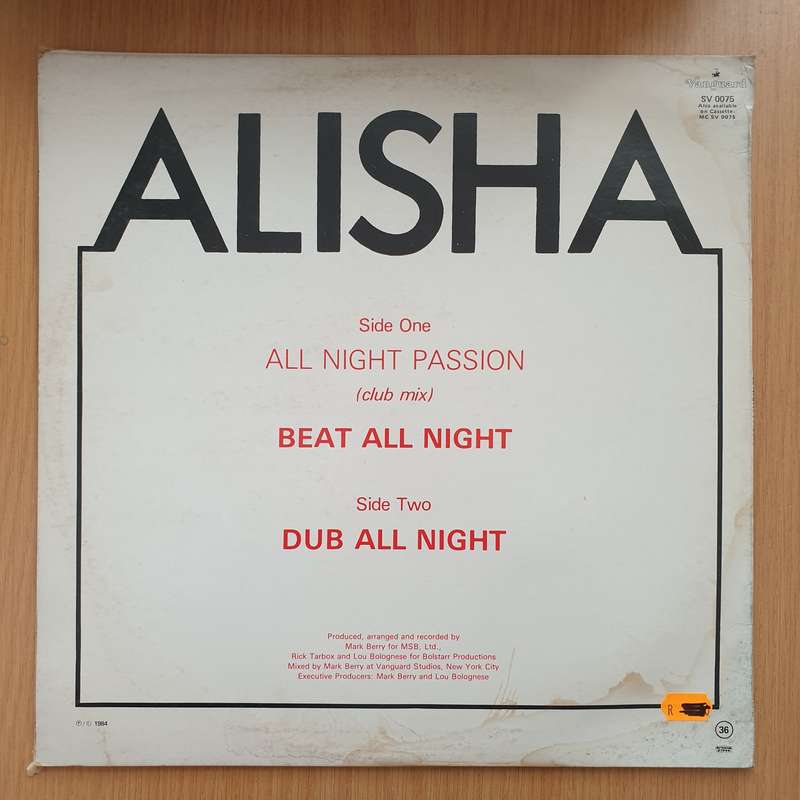 Alisha  All Night Passion  Vinyl LP Record - Very-Good+ Quality (VG+) (verygoodplus)
