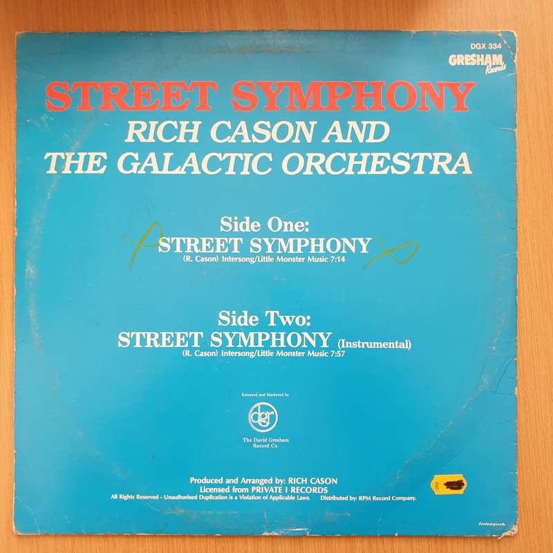 Rich Cason And The Galactic Orchestra  Street Symphony  Vinyl LP Record - Very-Good+ Qualit...