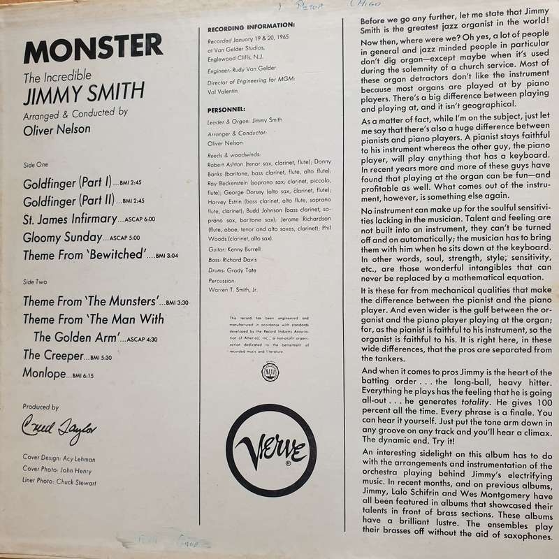 Jimmy Smith - The Incredible Jimmy Smith  Monster - Vinyl LP Record - Very-Good- Quality (VG-)...
