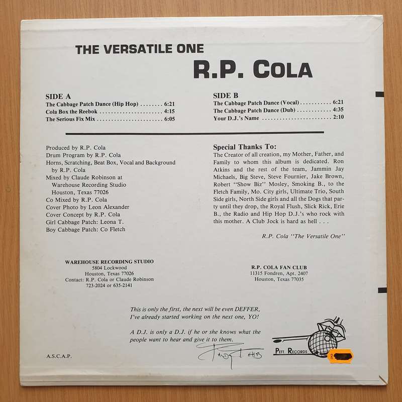 R.P. Cola The Versatile One  The Cabbage Patch Dance  Vinyl LP Record - Very-Good+ Quality ...