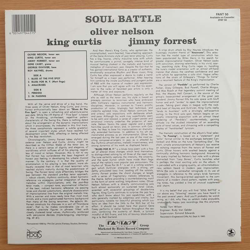 Soul Battle -  Oliver Nelson, King Curtis, Jimmy Forrest  Vinyl LP Record - Very-Good+ Quality...